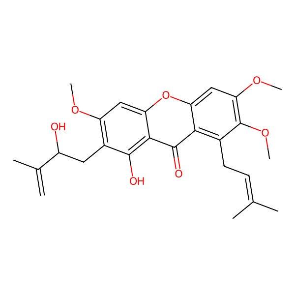 2D Structure of 1-Hydroxy-3,6,7-trimethoxy-2-(2-hydroxy-3-methyl-3-butenyl)-8-(3-methyl-2-butenyl)-xanthone 2D Structure of 1-Hydroxy-3,6,7-trimethoxy-2-(2-hydroxy-3-methyl-3-butenyl)-8-(3-methyl-2-butenyl)-xanthone