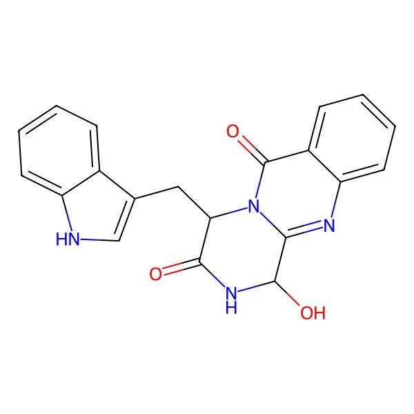 2D Structure of 1-hydroxy-4-(1H-indol-3-ylmethyl)-2,4-dihydro-1H-pyrazino[2,1-b]quinazoline-3,6-dione