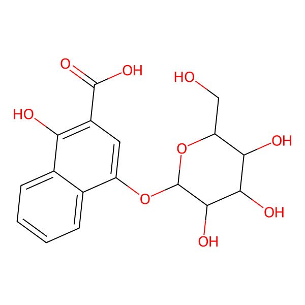 2D Structure of 1-Hydroxy-4-[3,4,5-trihydroxy-6-(hydroxymethyl)oxan-2-yl]oxynaphthalene-2-carboxylic acid