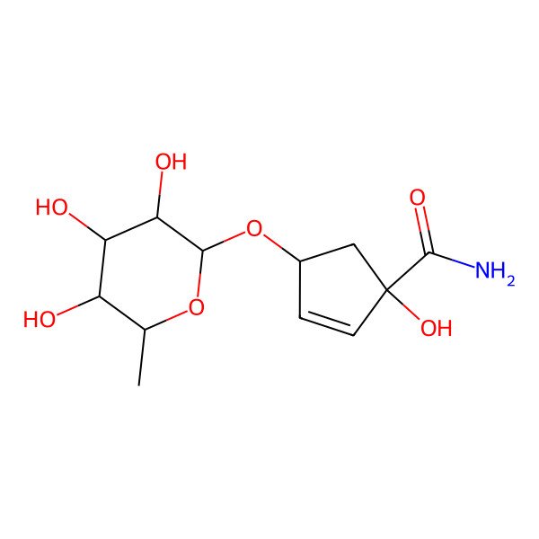 2D Structure of 1-Hydroxy-4-(3,4,5-trihydroxy-6-methyloxan-2-yl)oxycyclopent-2-ene-1-carboxamide