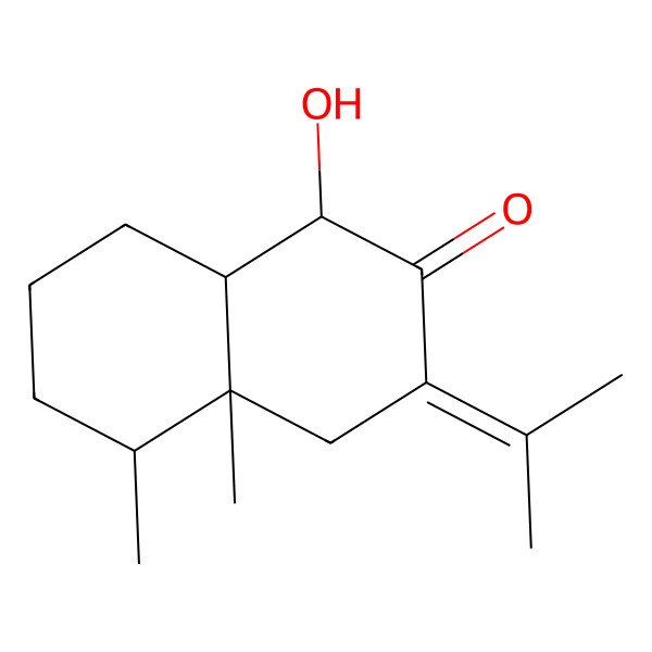 2D Structure of 1-hydroxy-4a,5-dimethyl-3-propan-2-ylidene-4,5,6,7,8,8a-hexahydro-1H-naphthalen-2-one 2D Structure of 1-hydroxy-4a,5-dimethyl-3-propan-2-ylidene-4,5,6,7,8,8a-hexahydro-1H-naphthalen-2-one