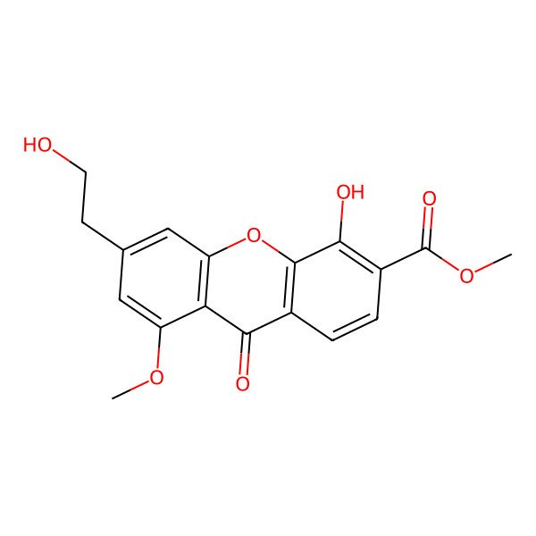 2D Structure of 1-Hydroxy-5-methoxy-3-hydroxyethyl-6-methoxycarbonylxanthone