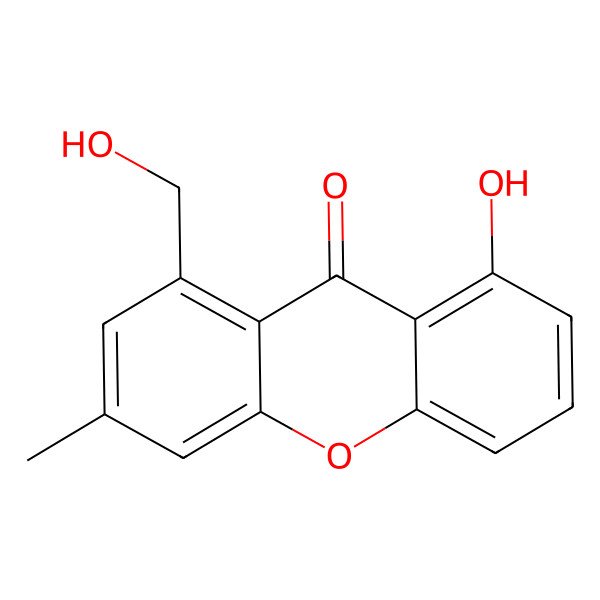 2D Structure of 8-Hydroxy-1-(hydroxymethyl)-3-methylxanthone