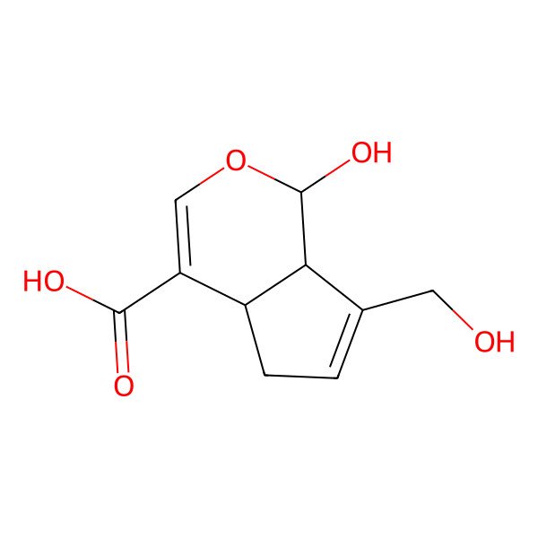 2D Structure of 1-Hydroxy-7-(hydroxymethyl)-1,4a,5,7a-tetrahydrocyclopenta[c]pyran-4-carboxylic acid