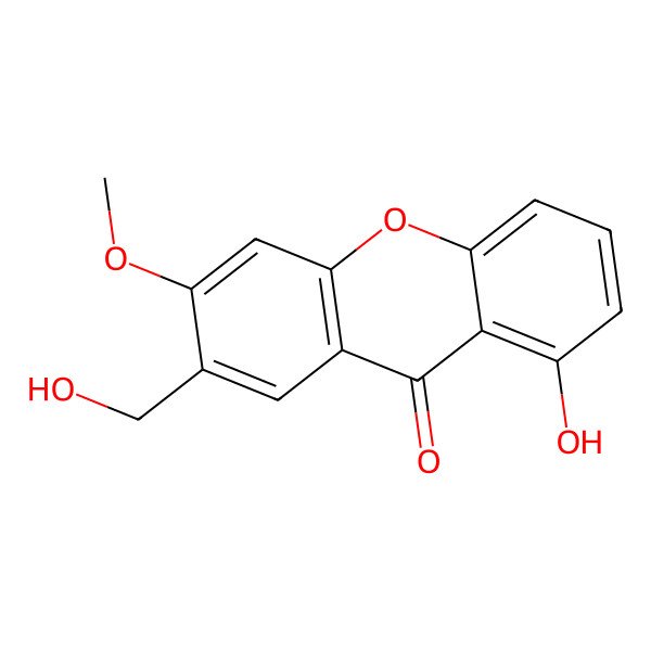 2D Structure of 1-Hydroxy-7-(hydroxymethyl)-6-methoxyxanthen-9-one