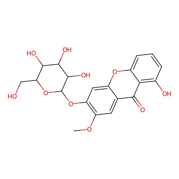 2D Structure of 1-Hydroxy-7-methoxy-6-[3,4,5-trihydroxy-6-(hydroxymethyl)oxan-2-yl]oxyxanthen-9-one
