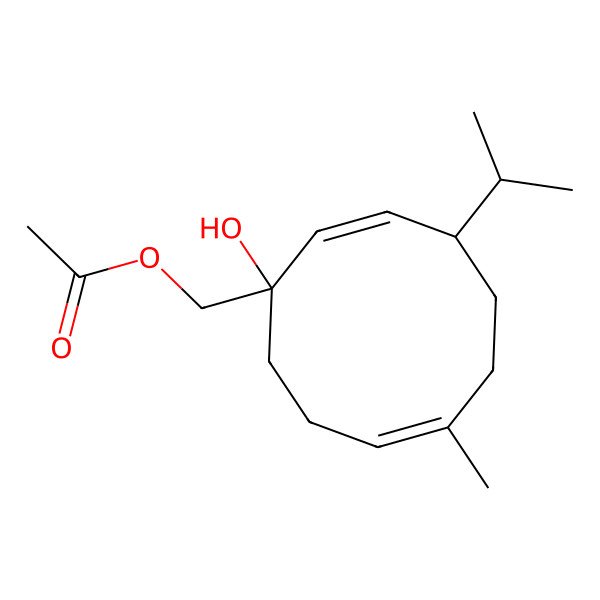 2D Structure of (1-Hydroxy-7-methyl-4-propan-2-ylcyclodeca-2,7-dien-1-yl)methyl acetate