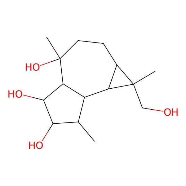 2D Structure of 1-(hydroxymethyl)-1,4,7-trimethyl-2,3,4a,5,6,7,7a,7b-octahydro-1aH-cyclopropa[e]azulene-4,5,6-triol