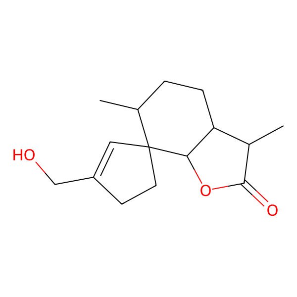 2D Structure of 1'-(Hydroxymethyl)-3,6-dimethylspiro[3,3a,4,5,6,7a-hexahydro-1-benzofuran-7,3'-cyclopentene]-2-one