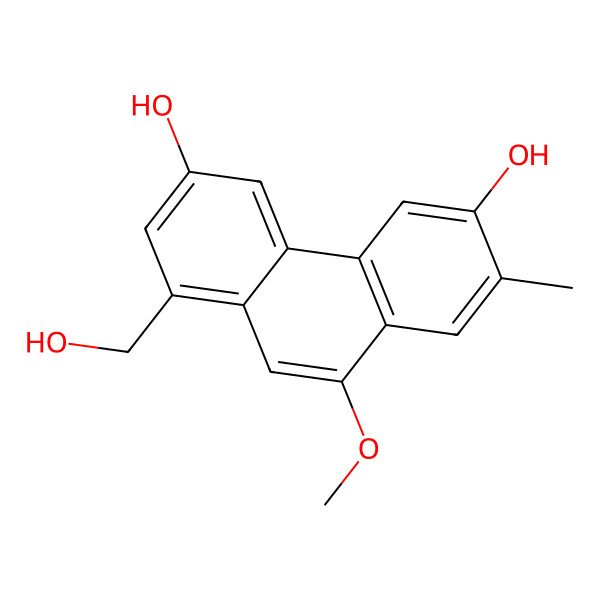2D Structure of 1-(Hydroxymethyl)-9-methoxy-7-methylphenanthrene-3,6-diol 2D Structure of 1-(Hydroxymethyl)-9-methoxy-7-methylphenanthrene-3,6-diol