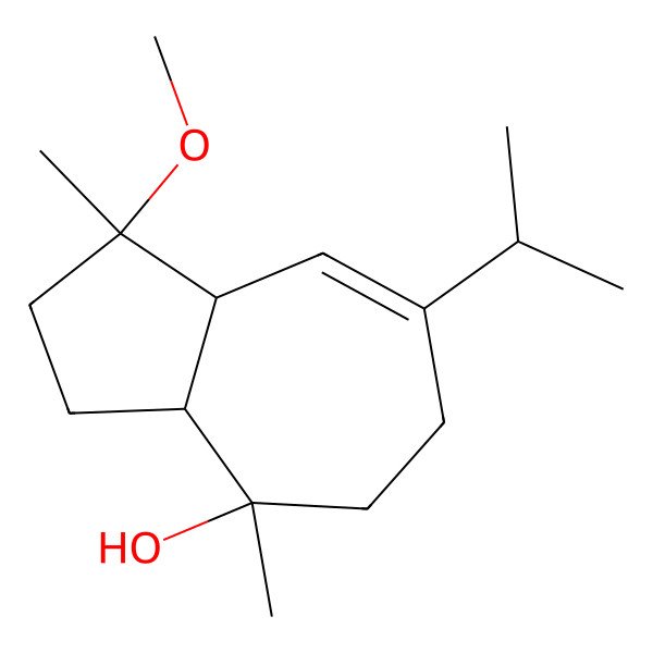 2D Structure of 1-Methoxy-1,4-dimethyl-7-propan-2-yl-2,3,3a,5,6,8a-hexahydroazulen-4-ol