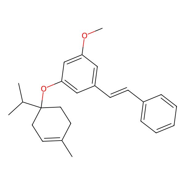 2D Structure of 1-methoxy-3-[(1R)-4-methyl-1-propan-2-ylcyclohex-3-en-1-yl]oxy-5-[(E)-2-phenylethenyl]benzene