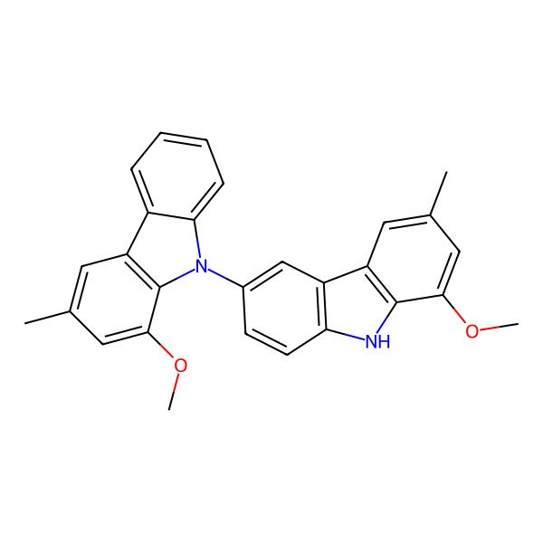 2D Structure of 1-methoxy-6-(1-methoxy-3-methylcarbazol-9-yl)-3-methyl-9H-carbazole 2D Structure of 1-methoxy-6-(1-methoxy-3-methylcarbazol-9-yl)-3-methyl-9H-carbazole