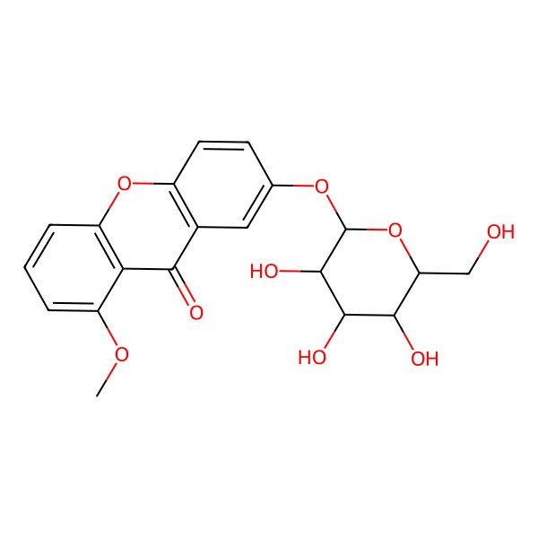 2D Structure of 1-Methoxy-7-[3,4,5-trihydroxy-6-(hydroxymethyl)oxan-2-yl]oxyxanthen-9-one