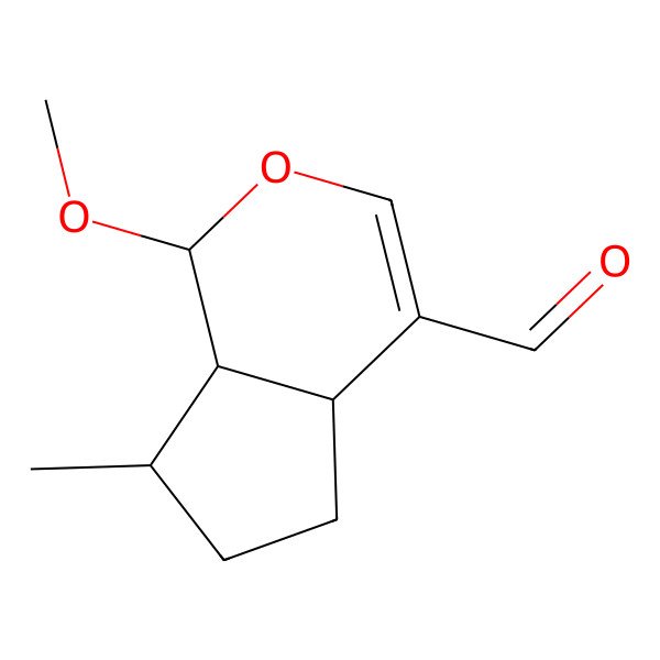 2D Structure of 1-Methoxy-7-methyl-1,4a,5,6,7,7a-hexahydrocyclopenta[c]pyran-4-carbaldehyde