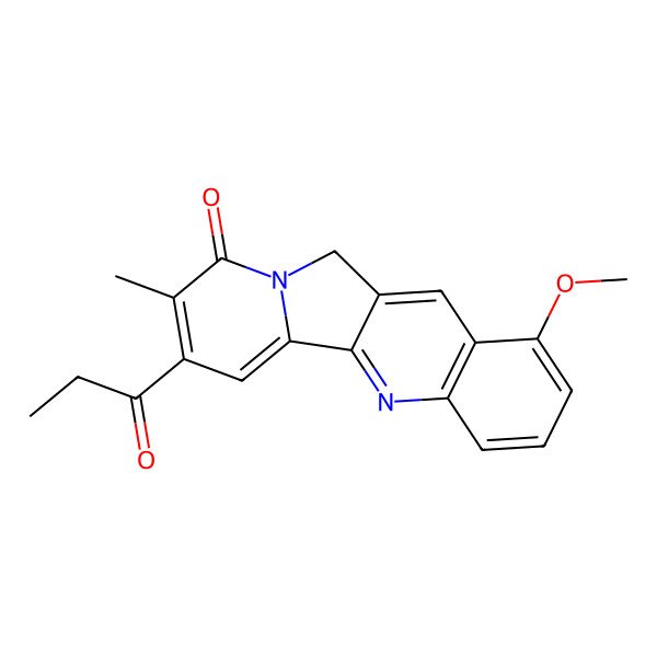 2D Structure of 1-methoxy-8-methyl-7-(1-oxopropyl)indolizino[1,2-b]quinolin-9(11H)-one