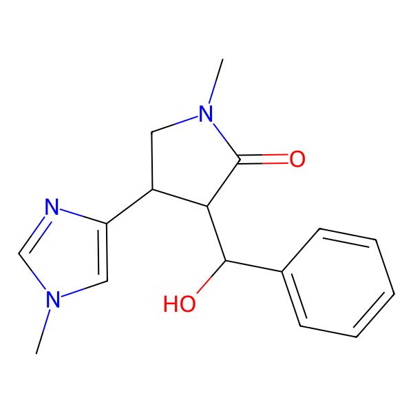 2D Structure of 1-Methyl-3alpha-[(S)-alpha-hydroxybenzyl]-4beta-(1-methyl-1H-imidazol-4-yl)pyrrolidin-2-one