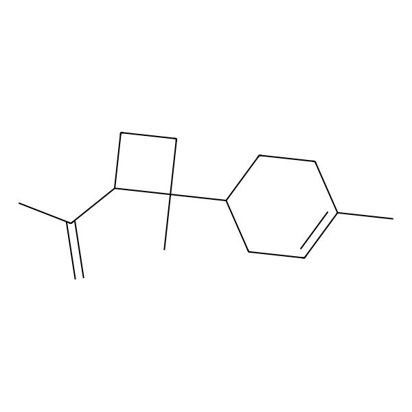 2D Structure of 1-Methyl-4-(1-methyl-2-prop-1-en-2-ylcyclobutyl)cyclohexene 2D Structure of 1-Methyl-4-(1-methyl-2-prop-1-en-2-ylcyclobutyl)cyclohexene