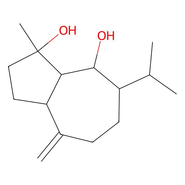 2D Structure of 1-Methyl-4-methylidene-7-propan-2-yl-2,3,3a,5,6,7,8,8a-octahydroazulene-1,8-diol 2D Structure of 1-Methyl-4-methylidene-7-propan-2-yl-2,3,3a,5,6,7,8,8a-octahydroazulene-1,8-diol