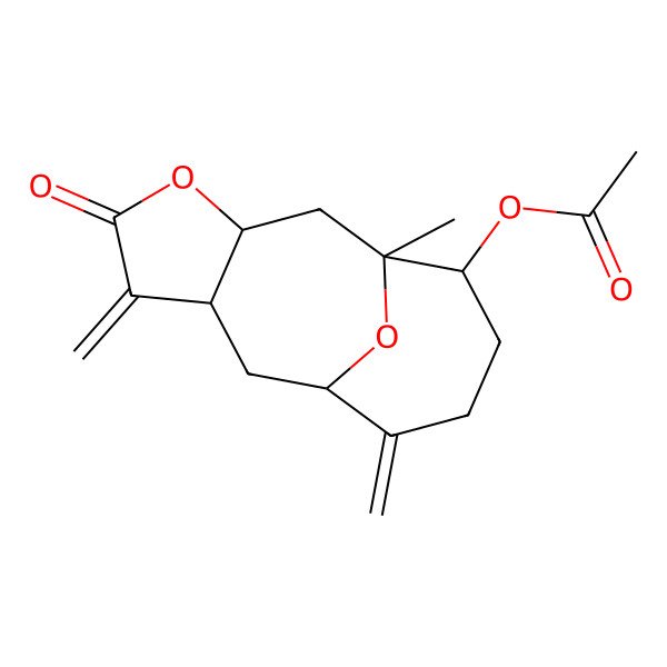 2D Structure of (1-Methyl-6,10-dimethylidene-5-oxo-4,14-dioxatricyclo[7.4.1.03,7]tetradecan-13-yl) acetate