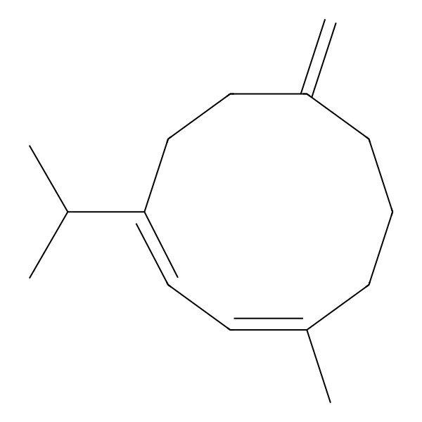 2D Structure of 1-Methyl-7-methylidene-4-(propan-2-yl)cyclodeca-1,3-diene 2D Structure of 1-Methyl-7-methylidene-4-(propan-2-yl)cyclodeca-1,3-diene