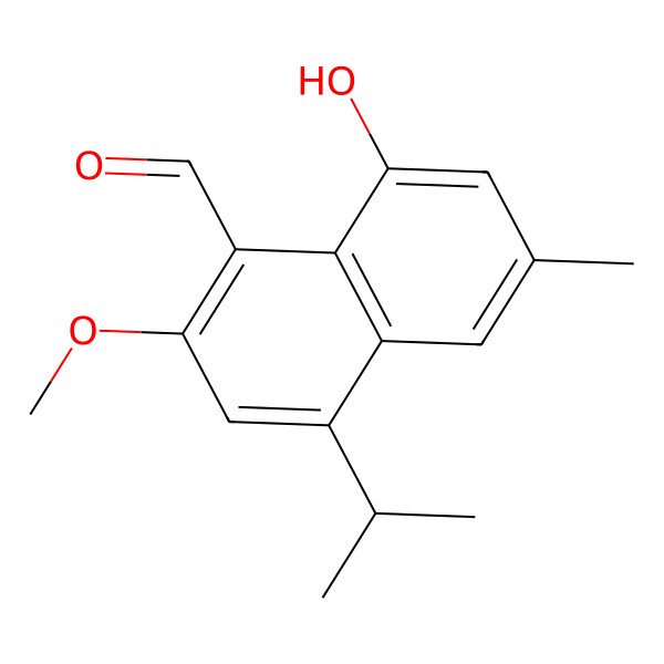 2D Structure of 1-Naphthalenecarboxaldehyde, 8-hydroxy-2-methoxy-6-methyl-4-(1-methylethyl)-