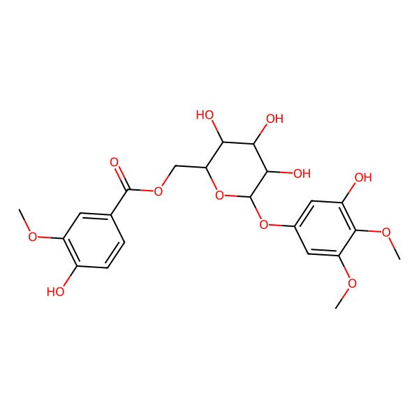 2D Structure of 1-O-3,4-dimethoxy-5-hydroxyphenyl-(6-O-vanilloyl)-beta-D-glucopyranoside