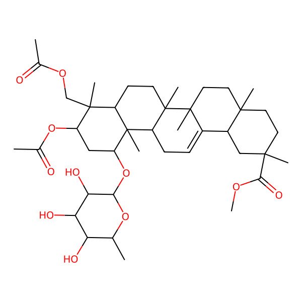 2D Structure of 1-O-[alpha-L-(Rhamnopyranosyl]-23-acetoxy-3beta-acetylimberbic acid 29-methyl ester