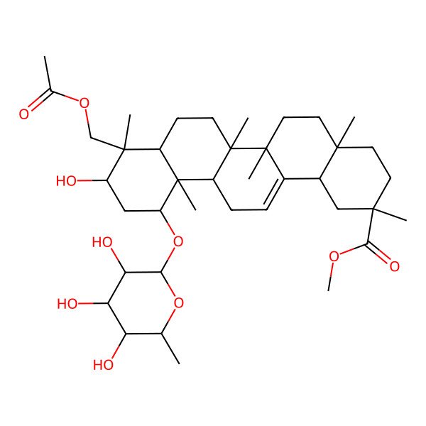 2D Structure of 1-O-[alpha-L-(Rhamnopyranosyl]-23-acetoxyimberbic acid 29-methyl ester