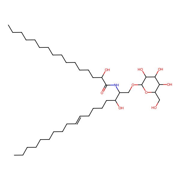 2D Structure of 1-O-beta-GLUCOPYRANOSYL-(2S,3R,8Z)-2-N-((2'R)-HYDROXYPALMITOYL)-8-SPHINGENINE