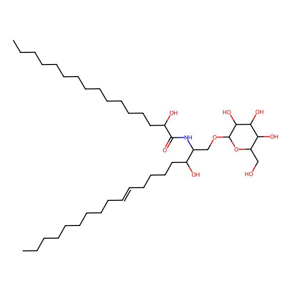 2D Structure of 1-O-beta-GLUCOPYRANOSYL-(2S,3R,8Z)-2-N-((2'R)-HYDROXYPALMITOYL)-8-SPHINGENINE 2D Structure of 1-O-beta-GLUCOPYRANOSYL-(2S,3R,8Z)-2-N-((2'R)-HYDROXYPALMITOYL)-8-SPHINGENINE