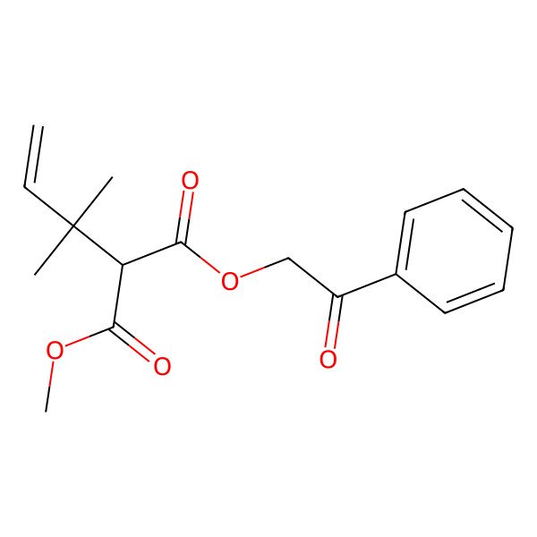 2D Structure of 1-O-methyl 3-O-phenacyl (2R)-2-(2-methylbut-3-en-2-yl)propanedioate
