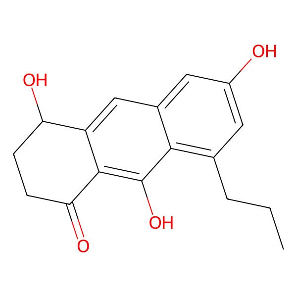 2D Structure of 1-oxo-4(S),6,9-trihydroxy-8-n-propyl-1,2,3,4-tetrahydroanthracene