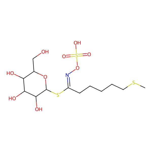 2D Structure of 1-S-[(1Z)-6-(methylsulfanyl)-N-(sulfooxy)hexanimidoyl]-1-thio-beta-D-glucopyranose