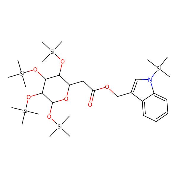 2D Structure of (1-Trimethylsilylindol-3-yl)methyl 2-[3,4,5,6-tetrakis(trimethylsilyloxy)oxan-2-yl]acetate
