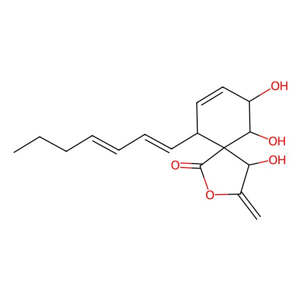 2D Structure of 10-[(1E,3E)-hepta-1,3-dienyl]-4,6,7-trihydroxy-3-methylidene-2-oxaspiro[4.5]dec-8-en-1-one