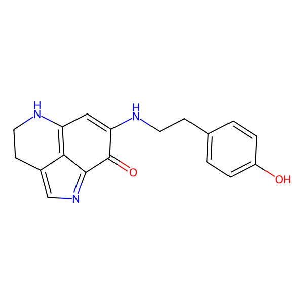 2D Structure of 10-[2-(4-hydroxyphenyl)ethylamino]-2,7-diazatricyclo[6.3.1.04,12]dodeca-1,3,8(12),9-tetraen-11-one