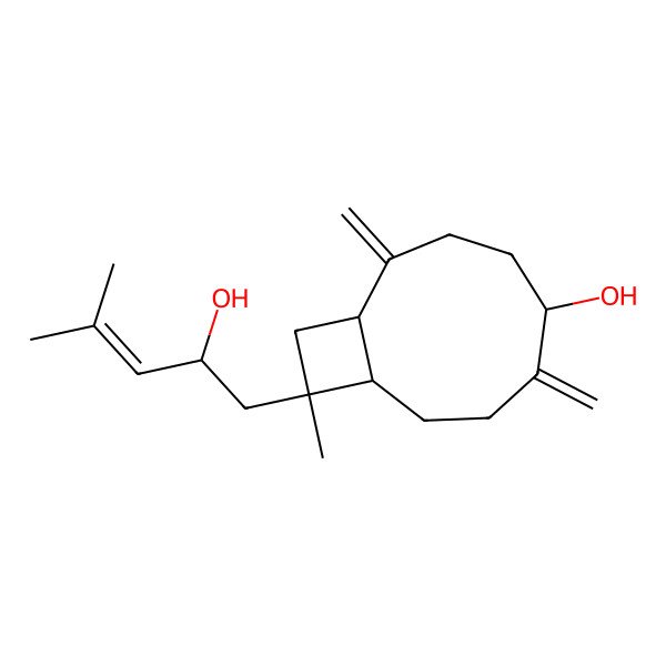2D Structure of 10-(2-Hydroxy-4-methylpent-3-enyl)-10-methyl-2,6-dimethylidenebicyclo[7.2.0]undecan-5-ol
