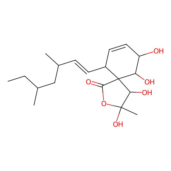 2D Structure of 10-(3,5-Dimethylhept-1-enyl)-3,4,6,7-tetrahydroxy-3-methyl-2-oxaspiro[4.5]dec-8-en-1-one