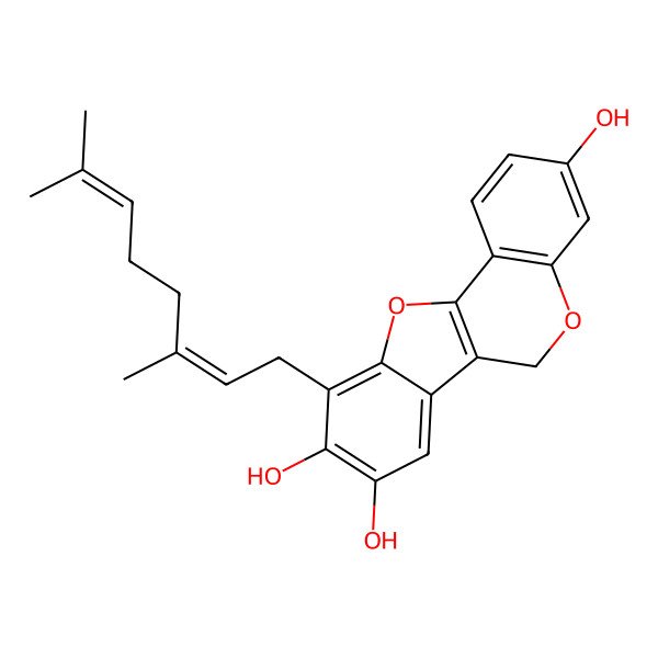 2D Structure of 10-(3,7-dimethylocta-2,6-dienyl)-6H-[1]benzofuro[3,2-c]chromene-3,8,9-triol