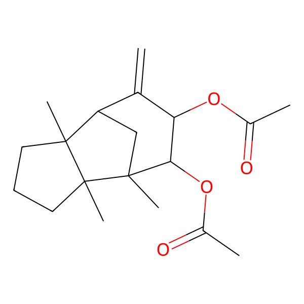 2D Structure of (10-Acetyloxy-1,2,6-trimethyl-8-methylidene-9-tricyclo[5.3.1.02,6]undecanyl) acetate