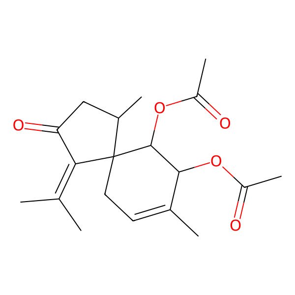 2D Structure of (10-Acetyloxy-1,8-dimethyl-3-oxo-4-propan-2-ylidenespiro[4.5]dec-7-en-9-yl) acetate