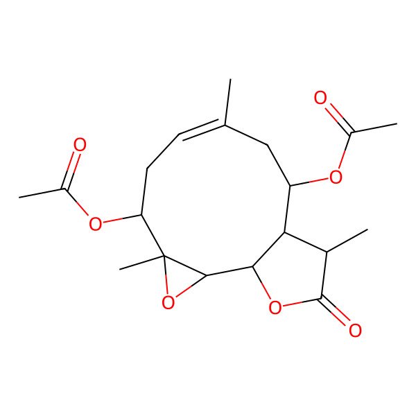2D Structure of (10-Acetyloxy-4,8,12-trimethyl-13-oxo-3,14-dioxatricyclo[9.3.0.02,4]tetradec-7-en-5-yl) acetate