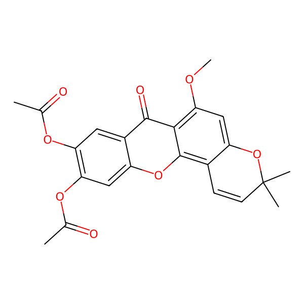 2D Structure of (10-Acetyloxy-6-methoxy-3,3-dimethyl-7-oxochromeno[5,6-b]chromen-9-yl) acetate