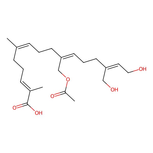 2D Structure of 10-(Acetyloxymethyl)-16-hydroxy-14-(hydroxymethyl)-2,6-dimethylhexadeca-2,6,10,14-tetraenoic acid