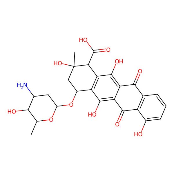 2D Structure of (1R,2R,4S)-4-[(2R,4S,5S,6S)-4-amino-5-hydroxy-6-methyloxan-2-yl]oxy-2,5,7,12-tetrahydroxy-2-methyl-6,11-dioxo-3,4-dihydro-1H-tetracene-1-carboxylic acid