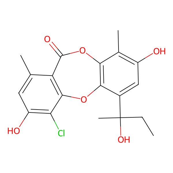 2D Structure of 10-Chloro-3,9-dihydroxy-1-(2-hydroxybutan-2-yl)-4,7-dimethylbenzo[b][1,4]benzodioxepin-6-one