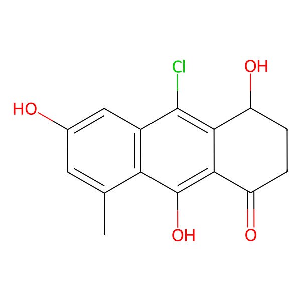 2D Structure of 10-chloro-4,6,9-trihydroxy-8-methyl-3,4-dihydro-2H-anthracen-1-one