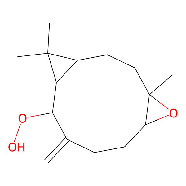 2D Structure of 10-Hydroperoxy-4,12,12-trimethyl-9-methylidene-5-oxatricyclo[9.1.0.04,6]dodecane