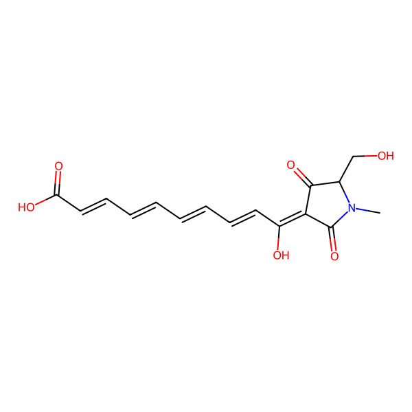 2D Structure of 10-Hydroxy-10-[5-(hydroxymethyl)-1-methyl-2,4-dioxopyrrolidin-3-ylidene]deca-2,4,6,8-tetraenoic acid